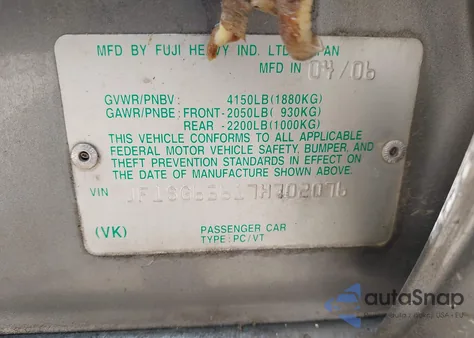 2007 Subaru Forester 2.5X from USA, damaged, VIN JF1SG63617H702076